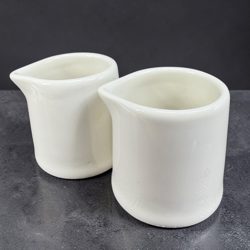 Tuxton White Ceramic Individual Creamers Set of 2 Handleless Mini Pitchers 2oz